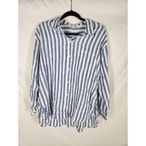 NWOT Old Navy Womens Linen Boyfriend Shirt Nautical Resort Beach L